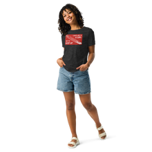 Load image into Gallery viewer, Relaxed-fit grey scuba tee with dive flag design on a woman, everyday scuba diver fashion by Scuba Sisters