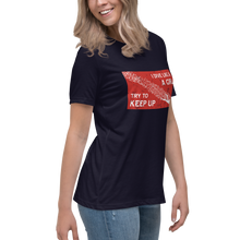 Load image into Gallery viewer, Woman wearing navy scuba diving t-shirt with vintage dive flag design, casual ocean-inspired outfit by Scuba Sisters
