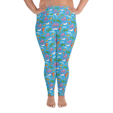 Load image into Gallery viewer, Woman wearing Happiest Ocean Plus Size Leggings while paddleboarding, perfect for scuba diving, snorkeling, SUP, and aqua aerobics