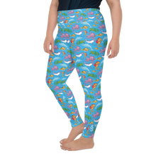 Load image into Gallery viewer, Vibrant Happiest Ocean Plus Size Leggings with ocean-inspired patterns of sea creatures, designed for water sports enthusiasts