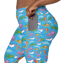 Load image into Gallery viewer, Closeup of Happiest Ocean Pocket Leggings showing a functional side pocket