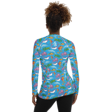 Load image into Gallery viewer, Woman wearing Happiest Ocean Rash Guard - Back View