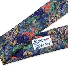 Load image into Gallery viewer, Sea turtle reef print headband with UPF 50 sun protection for scuba diving and snorkeling