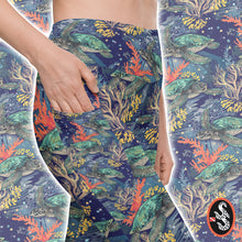 Load image into Gallery viewer, Turtle Reef Twilight pocket leggings with sea turtle reef print and side pocket detail