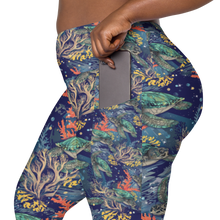 Load image into Gallery viewer, Turtle Reef Twilight plus size pocket leggings with sea turtle reef print and side pocket detail
