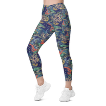 Load image into Gallery viewer, Turtle Reef Twilight women's pocket leggings with sea turtle and coral reef print