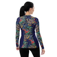 Load image into Gallery viewer, Women’s sea turtle reef rash guard with UPF 50 sun protection