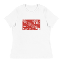 Load image into Gallery viewer, Flat lay of women&#39;s scuba diving t-shirt with vintage dive flag design in relaxed fit, available in plus sizes