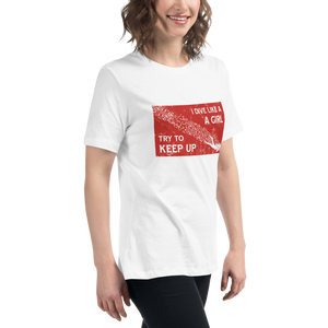 Woman wearing scuba dive flag t-shirt in relaxed fit, plus-size friendly scuba apparel by Scuba Sisters
