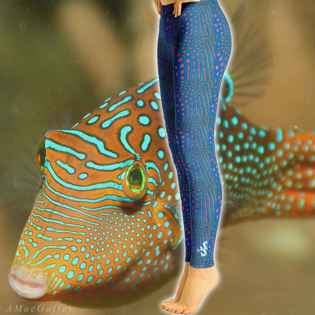 Sunrise Pufferfish Patterned Leggings | Scuba Sisters