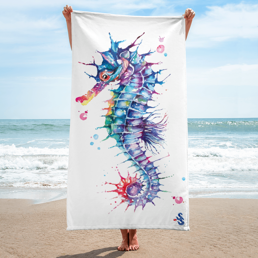 Watercolor Seahorse Beach Towel | Scuba Sisters
