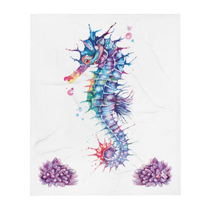 Seahorse Watercolor Throw Blanket by Scuba Sisters