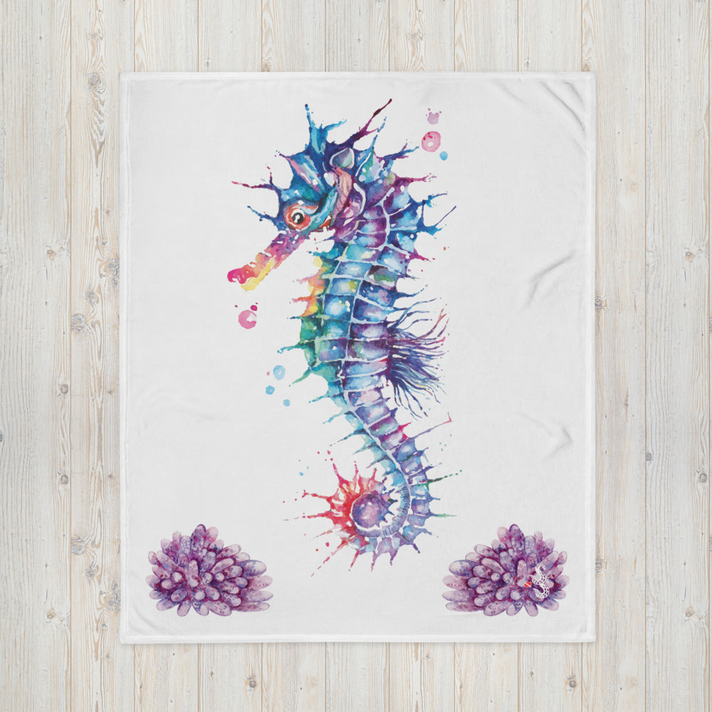 Seahorse Watercolor Throw Blanket by Scuba Sisters